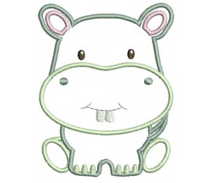 Stickdatei - Dschungeltiere Appli Nilpferd sitzend